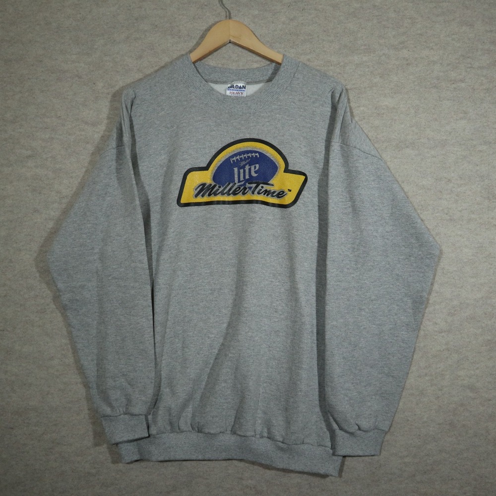 Vintage Gildan Miller Lite Sweatshirt Mens Large Gray 90s Miller Time Crewneck